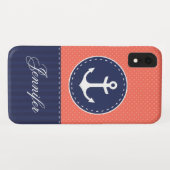 ネイビーブルーコーラルピンクパターンいかりカスタマイズ Case-Mate iPhoneケース (裏面(横))