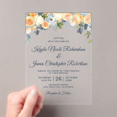 ネイビーブルーコーラルピーチウォーターフローラ結婚ズ アクリル招待状 (インサイチュ (ポータブル))