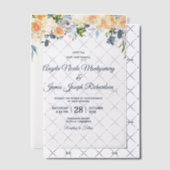 ネイビーブルーコーラルピーチウォーターフローラ結婚ズ ベラム紙招待状 (オフセット (招待状))