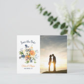 ネイビーブルーコーラルピーチフローラウェディングザデイト 案内ポストカード (スタンド正面)