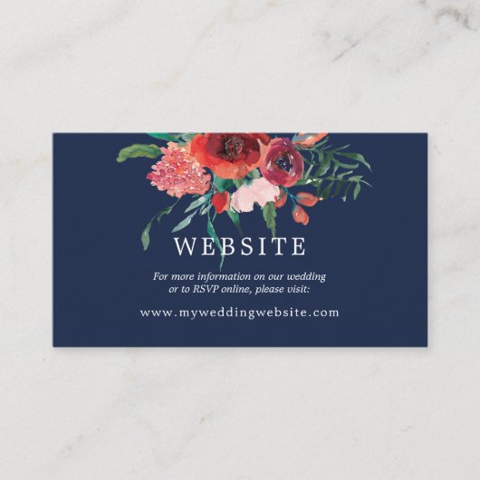 ネイビーブルーコーラルフローラ披露宴結婚のウェブサイト エンクロージャーカード (正面)