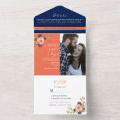 ネイビーブルーコーラルフローラ結婚写真 オールインワン招待状 (内側)