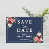 ネイビーブルーコーラルブルゴーニュフローラ結婚写真 セーブザデート (スタンド正面)