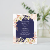 ネイビーブルーコーラルボーホーフローラ結婚式の招待 (スタンド正面)