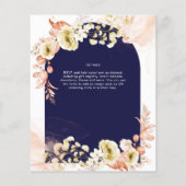 ネイビーブルーコーラルボーホーフローラ結婚式の招待 (裏面)