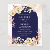 ネイビーブルーコーラルボーホーフローラ結婚式の招待 (正面)