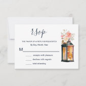 ネイビーブルーコーラルランタンフローラRSVP 出欠カード (裏面)