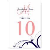 ネイビーブルーコーラル結婚スワーズのテーブル番号カード テーブルナンバー (裏面)