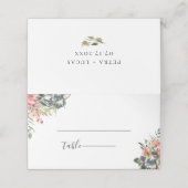 ネイビーブルーコーラル結婚ボタニーズ プレイスカード (外部開封)