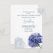 ネイビーブルーコーンフラワーシンプルフローラ結婚ズ 招待状 (正面/裏面)
