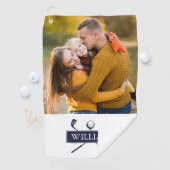 ネイビーブルーゴルフクラブとボール名前をカスタムする写真 ゴルフタオル (インサイチュ)