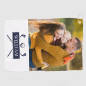 ネイビーブルーゴルフクラブとボール名前をカスタムする写真 ゴルフタオル (横)