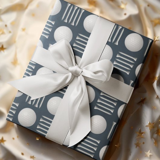 ネイビーブルーゴルフボール&ティーギフト ラッピングペーパー