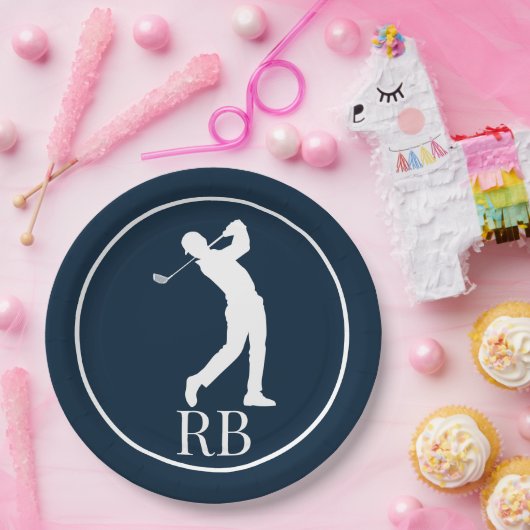 ネイビーブルーゴルフ ペーパープレート (パーティー)