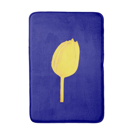 ネイビーブルーゴールデンイエローチューリップカラフルフローラかわいい バスマット (正面縦)