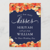 ネイビーブルーゴールデンポピーどのように多くのキスサイン 招待状 (正面)