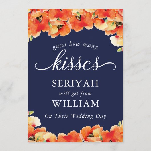 ネイビーブルーゴールデンポピーどのように多くのキスサイン 招待状 (正面)