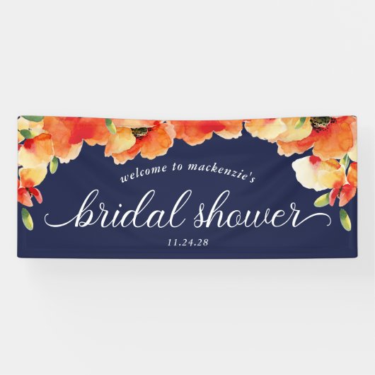 ネイビーブルーゴールデンポピーブライダルシャワーへようこそ 横断幕 (横)