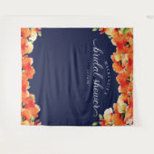 ネイビーブルーゴールデンポピーブライダルシャワー背景 タペストリー (正面(横))