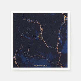 ネイビーブルーゴールデンマーブル スタンダードカクテルナプキン