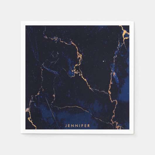 ネイビーブルーゴールデンマーブル スタンダードカクテルナプキン (正面)