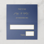 ネイビーブルーゴールデン結婚ベージュの折り畳み座席表 プレイスカード (外部開封)