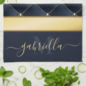 ネイビーブルーゴールデン キッチンタオル (折り畳み)