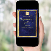 ネイビーブルーゴールドの紙吹雪　退職 ビジネス ロゴ 招待状