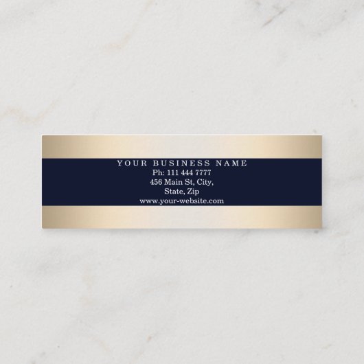 ネイビーブルーゴールドフェイクフォイルのパーソナライズストライプの スキニー名刺 (裏面)