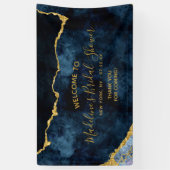 ネイビーブルーゴールドフォイルアゲートブライダルシャワーウェルカム 横断幕 (縦)