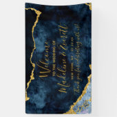 ネイビーブルーゴールドフォイルアゲートマーブル結婚の歓迎 横断幕 (縦)