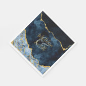 ネイビーブルーゴールドフォイルアゲートマーブル結婚ズモノグラム スタンダードランチョンナプキン (角)