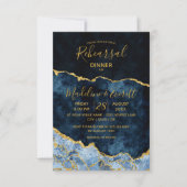 ネイビーブルーゴールドフォイルアゲート結婚ズのリハーサルディナー 招待状 (正面)