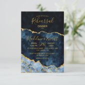 ネイビーブルーゴールドフォイルアゲート結婚ズのリハーサルディナー 招待状 (スタンド正面)