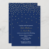 ネイビーブルーゴールドフォイルドットモダン結婚式招待状 招待状 (正面/裏面)