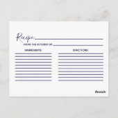 ネイビーブルーゴールドフォイルブライダルシャワーレシピカード ポストカード (裏面)