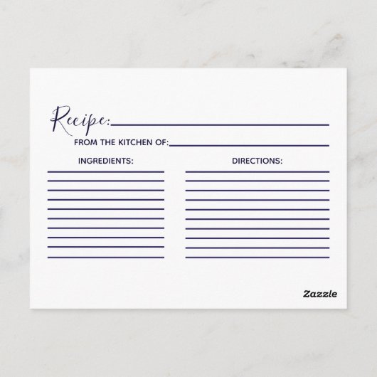 ネイビーブルーゴールドフォイルブライダルシャワーレシピカード ポストカード (裏面)