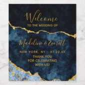 ネイビーブルーゴールドフォイルマーブルゲート結婚ーズへようこそ ワインラベル (シングルラベル)