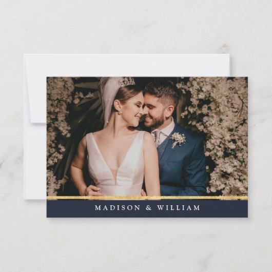 ネイビーブルーゴールドフォイル写真感謝 サンキューカード (正面)