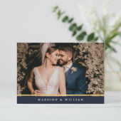 ネイビーブルーゴールドフォイル写真感謝 サンキューカード (スタンド正面)