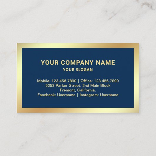ネイビーブルーゴールドフォイル実在エステートフォト不動産仲介業者 名刺 (裏面)