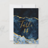 ネイビーブルーゴールドフォイルAgate結婚のテーブル番号 招待状 (正面)