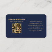 ネイビーブルーゴールドQRコード 名刺 (正面)