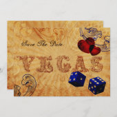 ネイビーブルーサイコロヴィンテージラスベガス日付を保存 セーブザデート (正面/裏面)