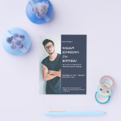 ネイビーブルーサイドバー写真21st誕生日の招待状 チラシ (シングル)