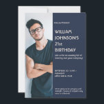 ネイビーブルーサイドバー写真21st誕生日の招待状F 招待状<br><div class="desc">リンゴで設計芸術品を気取ったされた</div>