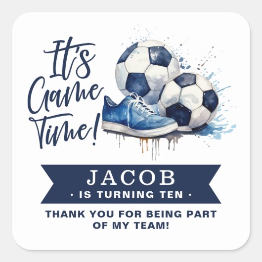 ネイビーブルーサッカーキッズウォーター色 スクエアシール (正面)