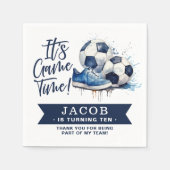 ネイビーブルーサッカーキッズウォーター色 スタンダードカクテルナプキン (正面)