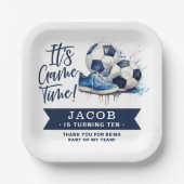 ネイビーブルーサッカーキッズウォーター色 ペーパープレート (正面)