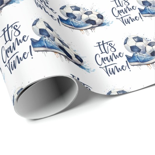 ネイビーブルーサッカーキッズウォーター色 ラッピングペーパー (ロールコーナー)